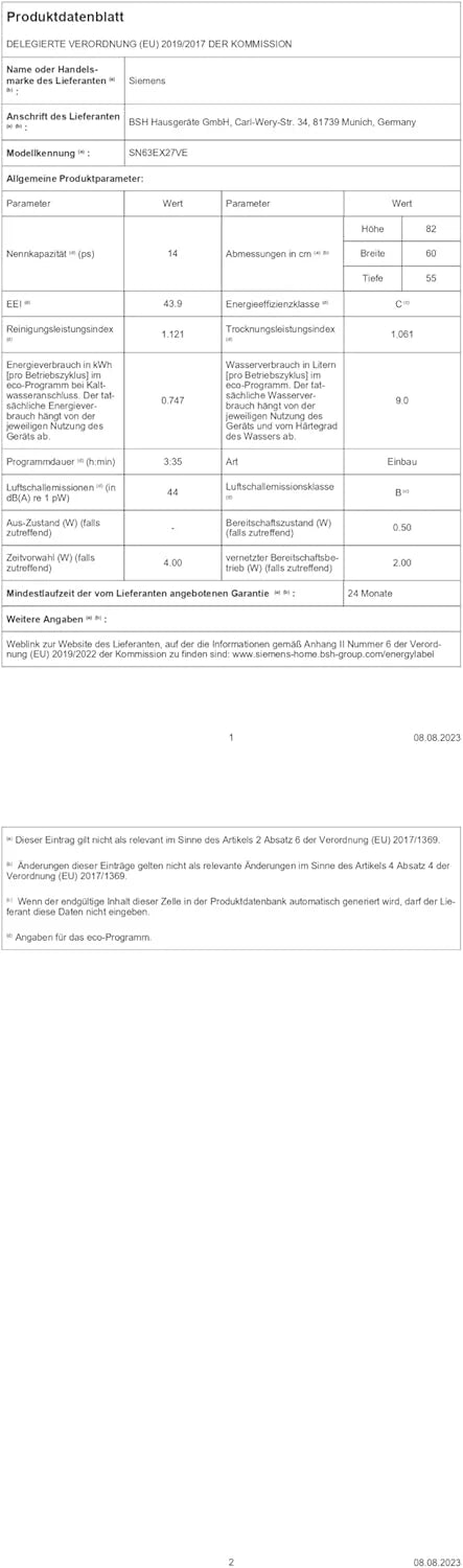 Siemens SN63EX06VE, iQ300 Smarter Geschirrspüler, Vollintegrierte Spülmaschine, 60 cm, Besteckschublade, Extra leise, varioSpeed, Automatische Türöffnung, Dreifach rackMatic, infoLight, intesiveZone