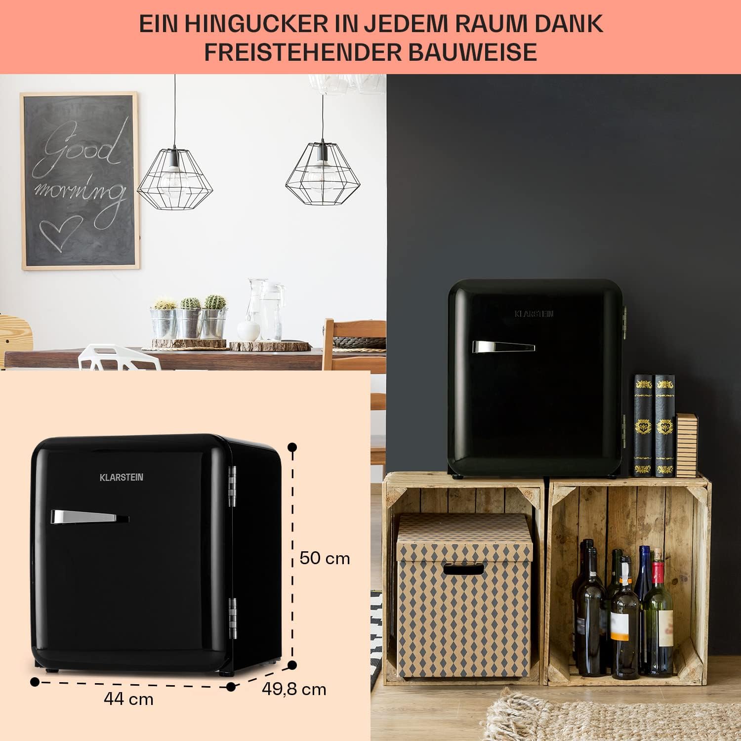 Klarstein Audrey Mini - kleiner Kühlschrank, kompakte Mini-Bar, freistehend, Kompressionskühlung, Fassungsvermögen, Kühlung: 0-10 °C, Mini-Kühlschrank mit 70 Liter Fassungsvermögen, rot