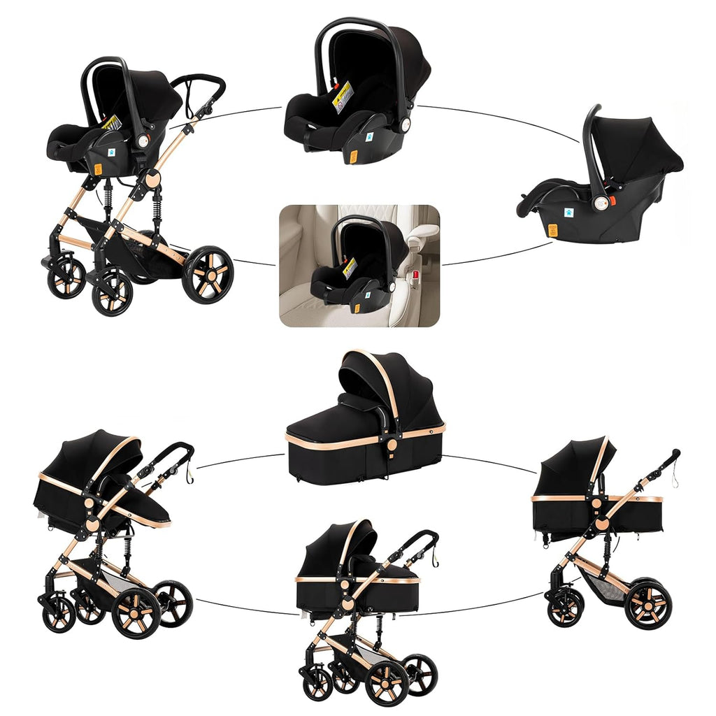 3 in 1 Kombikinderwagen 3 in 1 Reisesysteme Kinderwagen Infant Hochlandschaft Liegender Buggy Kinderwagen Neugeborenen Kinderwagen Faltbarer Standardkinderwagen (906 White)