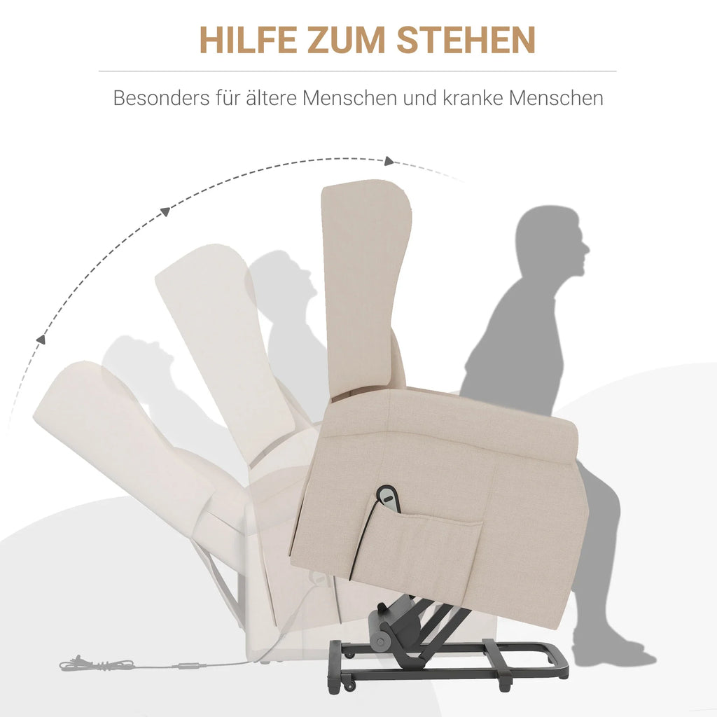 HOMCOM Aufstehsessel elektrisch Relaxsessel frei verstellbar cremeweiß