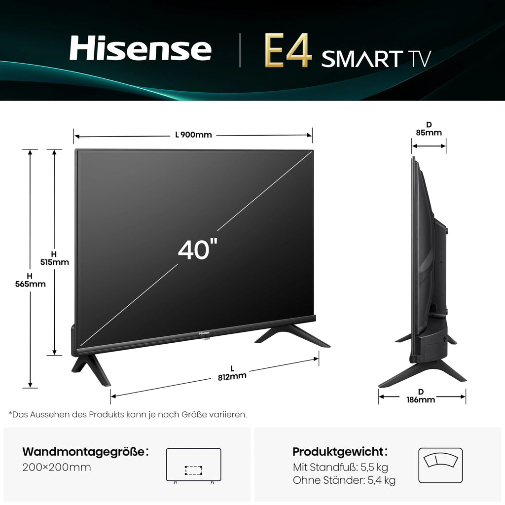Hisense 40E4QT Fehrnseher, 40 Zoll, DLED, Smart TV, Game Mode, AI Sports Mode, Dolby Audio, Dolby MS12, DTS Virtual X, HDR10, HLG, Full HD, High Contrast, Rauschunterdrückung [2025]
