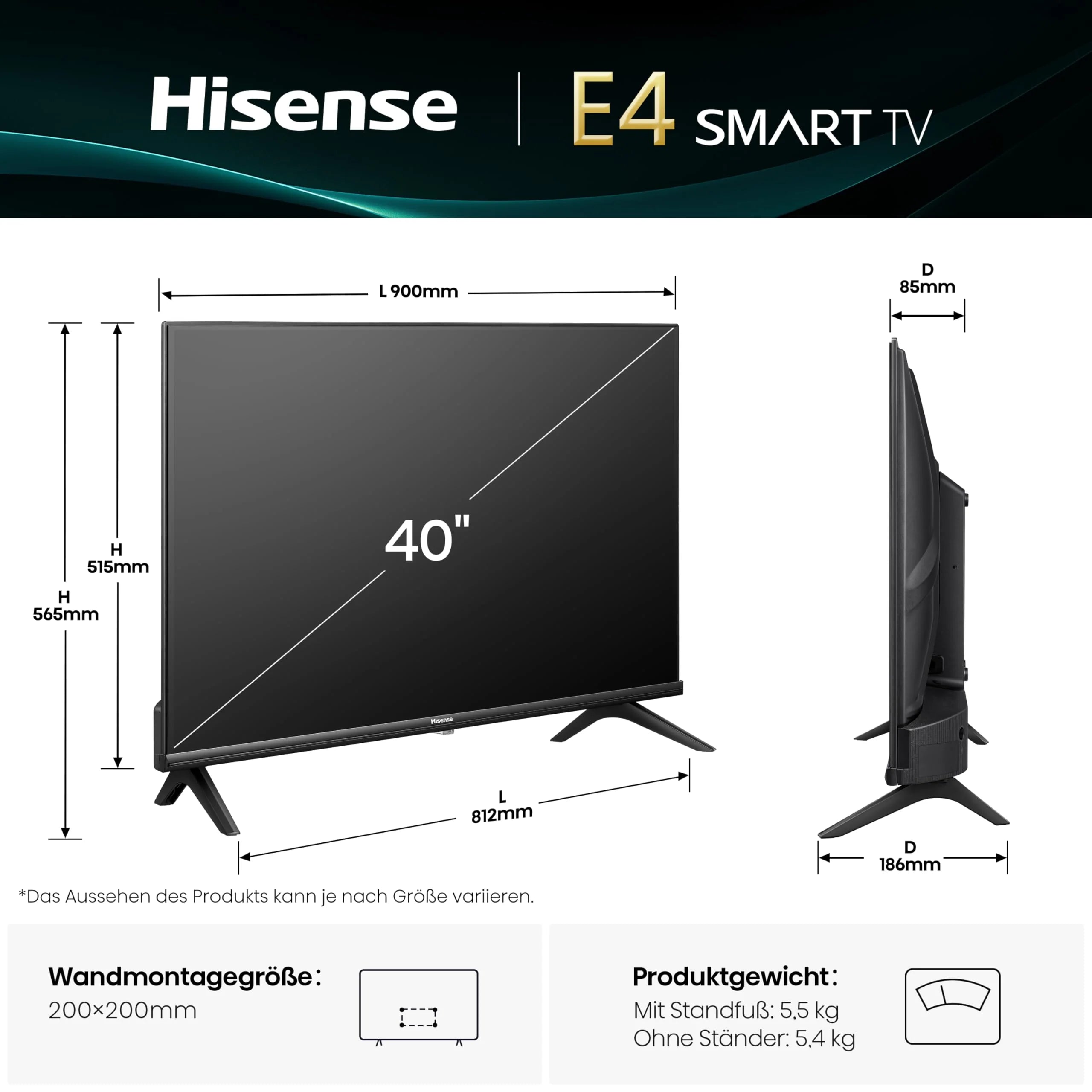 Hisense 40E4QT Fehrnseher, 40 Zoll, DLED, Smart TV, Game Mode, AI Sports Mode, Dolby Audio, Dolby MS12, DTS Virtual X, HDR10, HLG, Full HD, High Contrast, Rauschunterdrückung [2025]