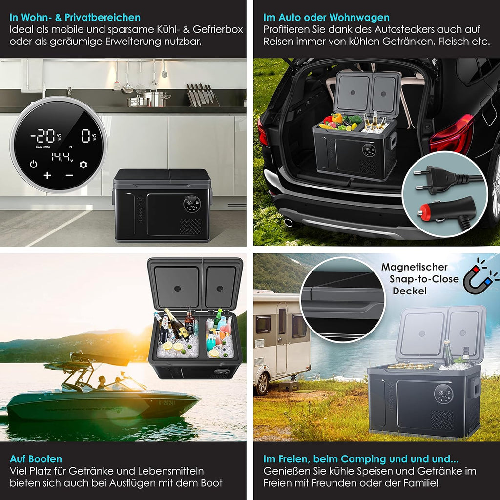 KESSER® Kompressor Kühlbox 2in1 Doppelzone Kühl & Gefrierfach elektrische Gefrierbox mit 2x Kühlakkus & LED-Touch-Bedienung | Kühlschrank Kühlung bis -20 °C für Camping, Auto, Lkw 12/24V 230V