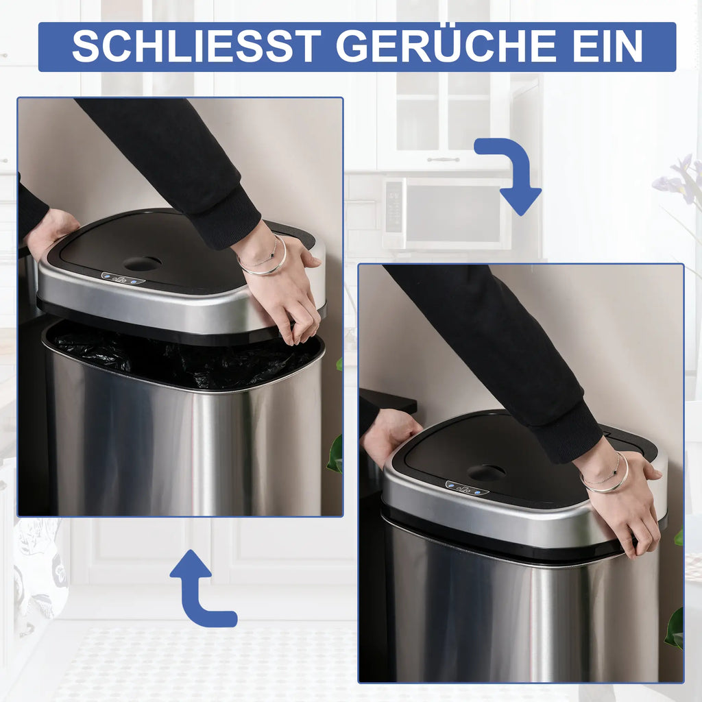 HOMCOM Automatik Mülleimer mit Sensor hygienisch Edelstahl