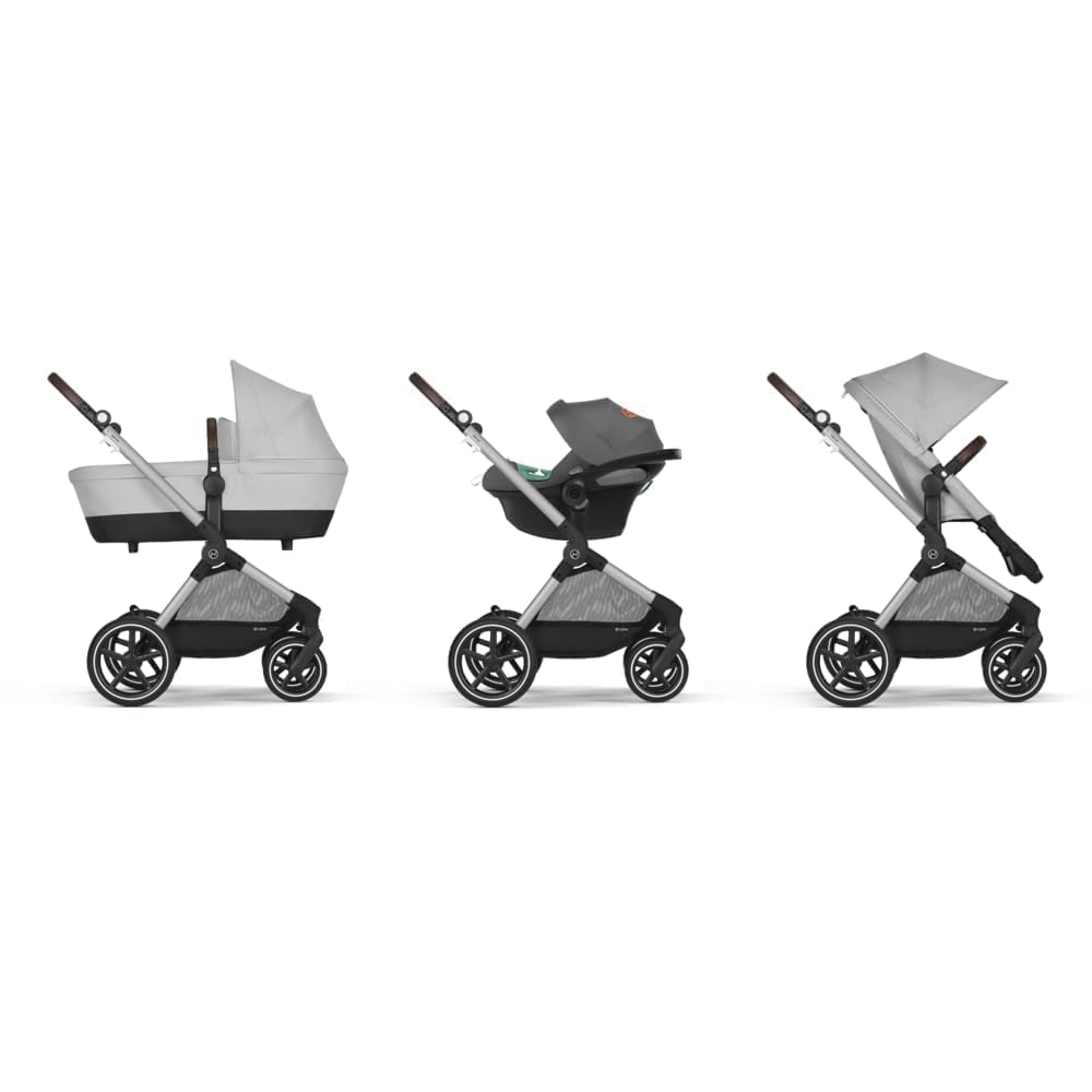 CYBEX Gold Kinderwagen EOS Lux 2-in-1 mit Babyschale Aton B2 i-Size und Babyschalen-Adapter, Reisesystem, Ab Geburt bis 22 kg (ca. 4 Jahre), Moon Black (Schwarz)