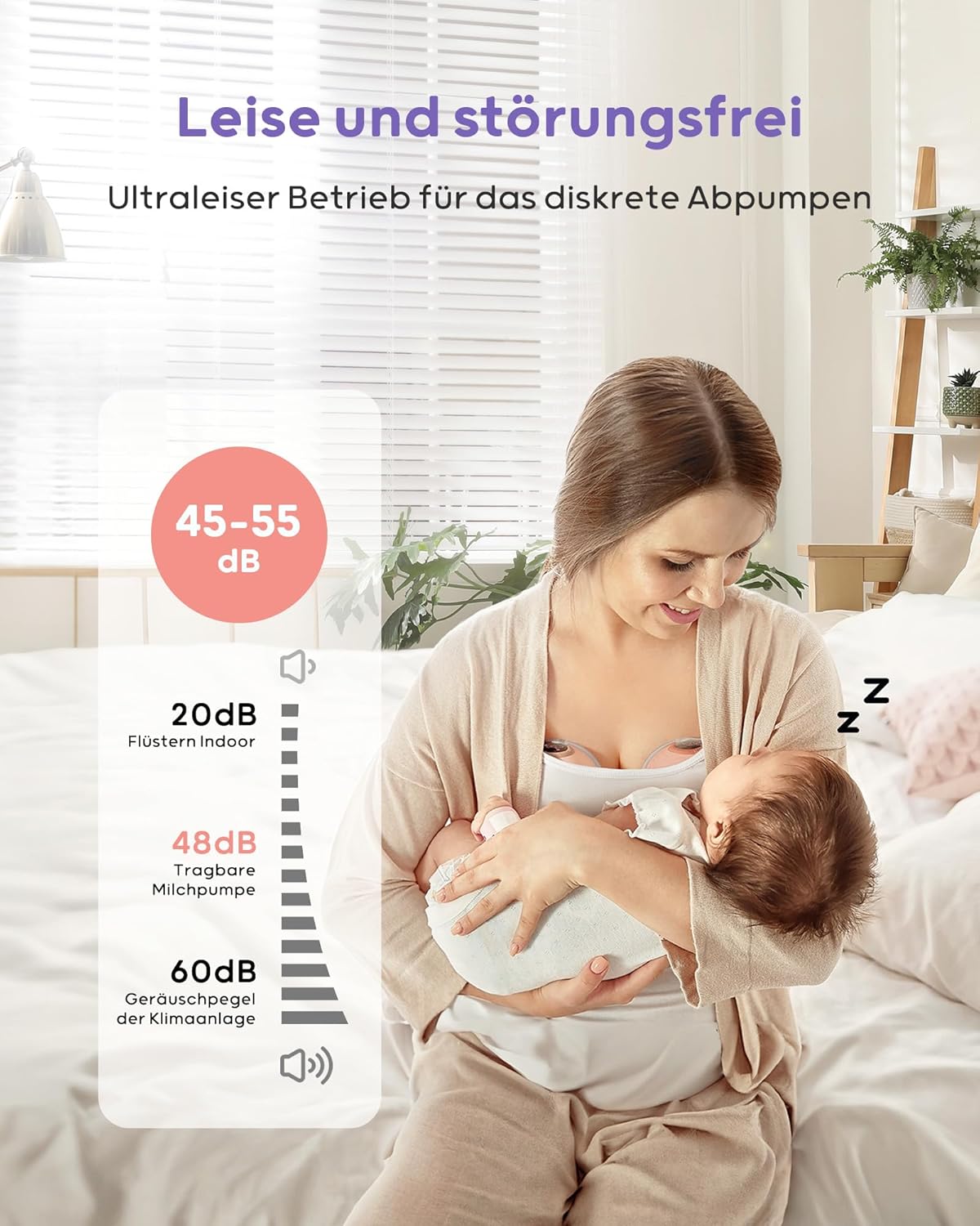 Nuliie Milchpumpe Elektrisch tragbare S32, Elektrische milchpumpe freihändig 4 Modi 9 Stufen mit 18/21/24 mm komfortabler Flansch, Privat, mit Ersatzzubehör im Lieferumfang (2Packs, Weiß)