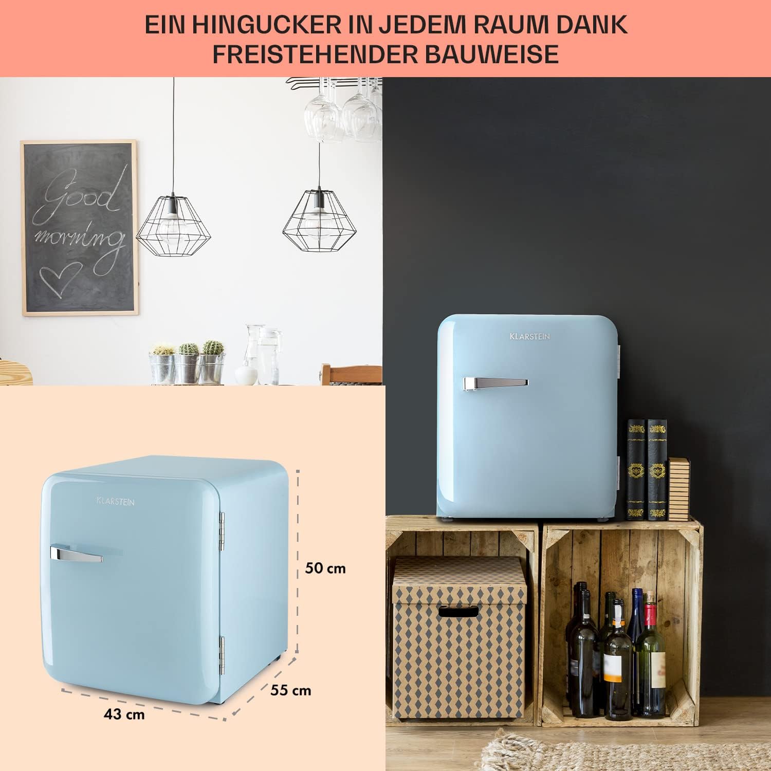 Klarstein Audrey Mini - kleiner Kühlschrank, kompakte Mini-Bar, freistehend, Kompressionskühlung, Fassungsvermögen, Kühlung: 0-10 °C, Mini-Kühlschrank mit 70 Liter Fassungsvermögen, rot