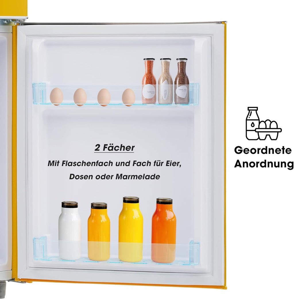 Merax Kühlschrank mit Gefrierfach, Kühl-Gefrierkombination, klein Kühlschrank mit 51L und Gefrierschrank 21L, Leise, LED, Glasablagen, Gemüsefach, Türablagen, für Küche, Wohnzimmer, Büro, Schwarz