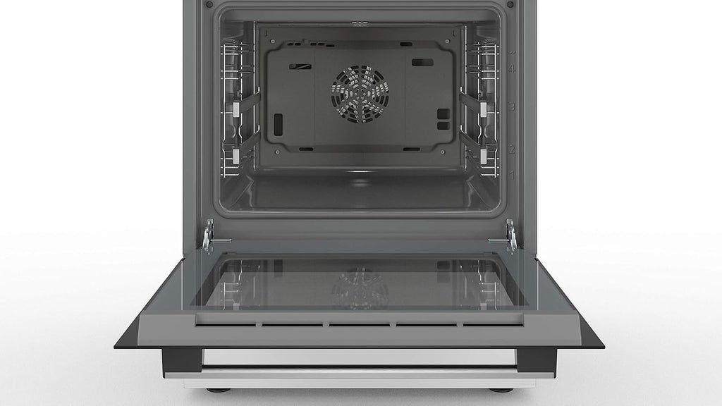 Bosch HKR39C250 Serie 4 Elektro-Standherd, 60 cm breit, EcoClean Direct Reinigungshilfe, 3D Heißluft Backen auf 3 Ebenen, LED-Display-Steuerung, erweiterbare Kochzone für großes Kochgeschirr