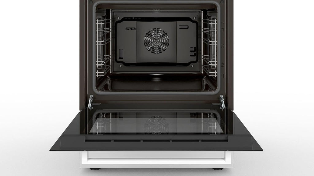 Bosch HKR39C250 Serie 4 Elektro-Standherd, 60 cm breit, EcoClean Direct Reinigungshilfe, 3D Heißluft Backen auf 3 Ebenen, LED-Display-Steuerung, erweiterbare Kochzone für großes Kochgeschirr