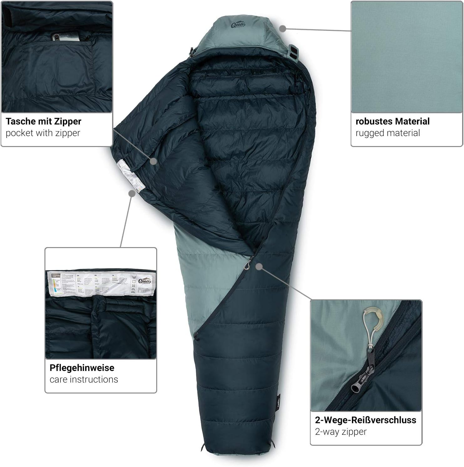qeedo Takino Daunenschlafsack, Winterschlafsack (Gr. M & L) warm, klein & leicht