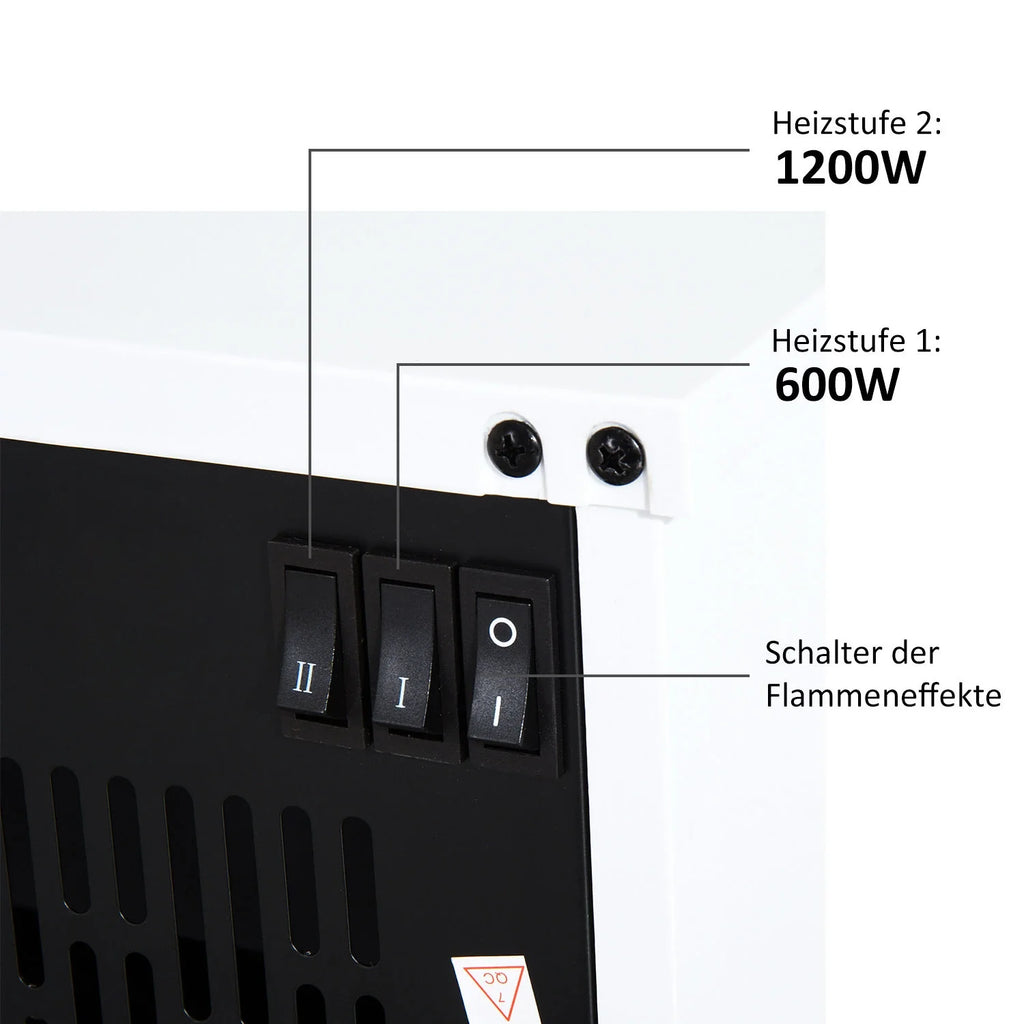 HOMCOM Elektrokamin Standkamin Flammeneffekt Heizlüfter Weiß