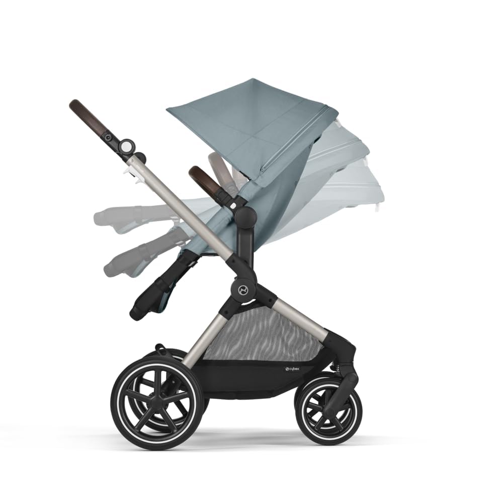 CYBEX Gold Kinderwagen EOS Lux 2-in-1 mit Babyschale Aton B2 i-Size und Babyschalen-Adapter, Reisesystem, Ab Geburt bis 22 kg (ca. 4 Jahre), Moon Black (Schwarz)