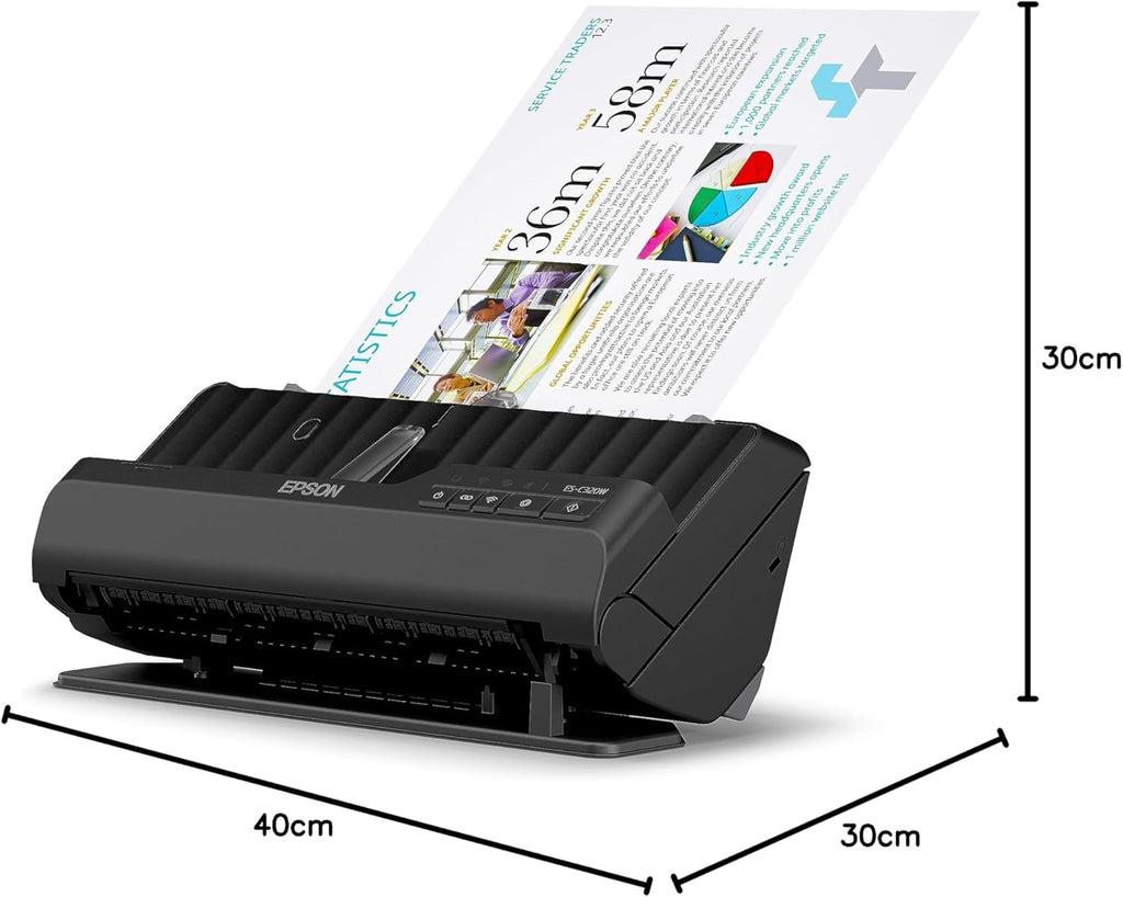 Epson Wi-Fi Scanner ES-C320W, kompakter A4 Business Scanner mit geringem Stromverbrauch, Duplex-Einzugscanner mit vielseitiger Medienverarbeitung, schwarz
