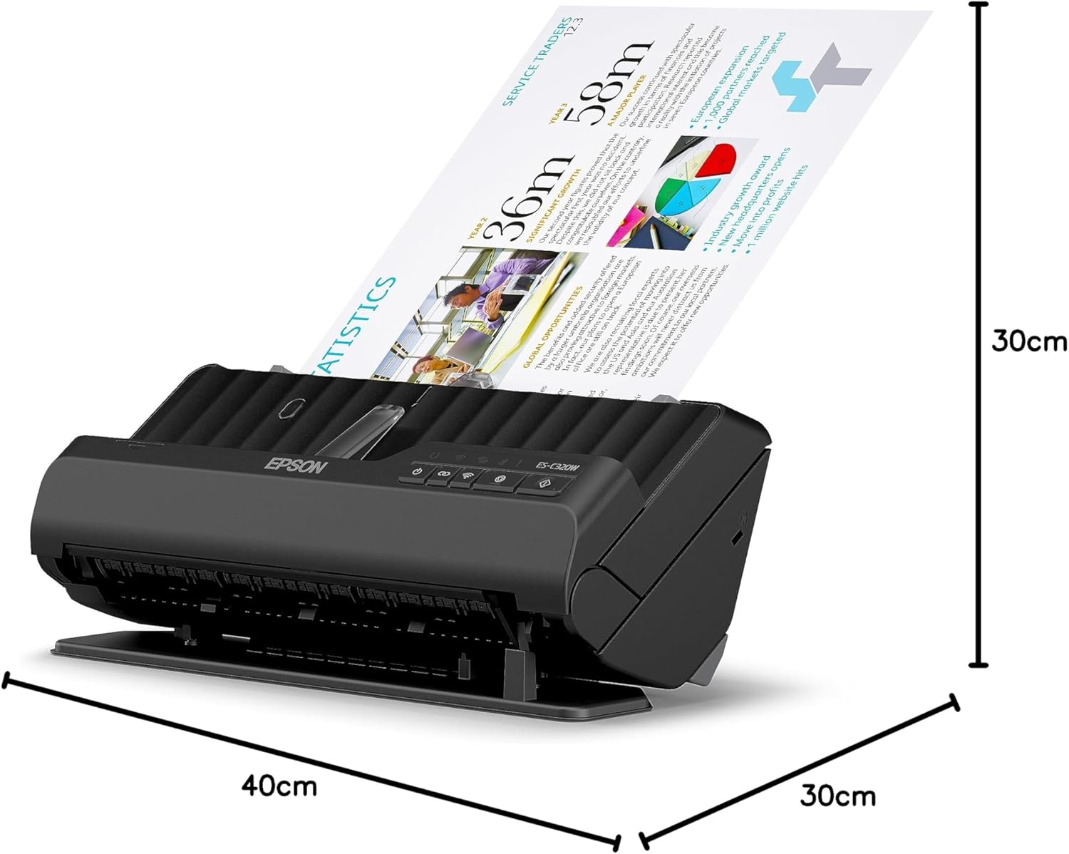 Epson Wi-Fi Scanner ES-C320W, kompakter A4 Business Scanner mit geringem Stromverbrauch, Duplex-Einzugscanner mit vielseitiger Medienverarbeitung, schwarz