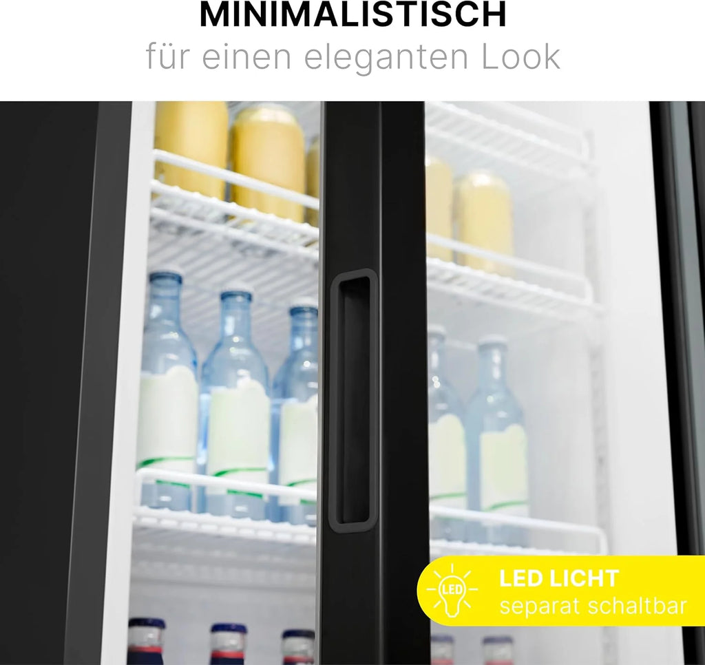 Bomann Kühlschrank mit Glastür | Getränkekühlschrank abschließbar | 6 höhenverstellbare Ablagen | 30kg je Ablage | 347 Liter | Kühlschrank groß | Flaschenkühlschrank m. LED-Licht | KSG 7351 schwarz