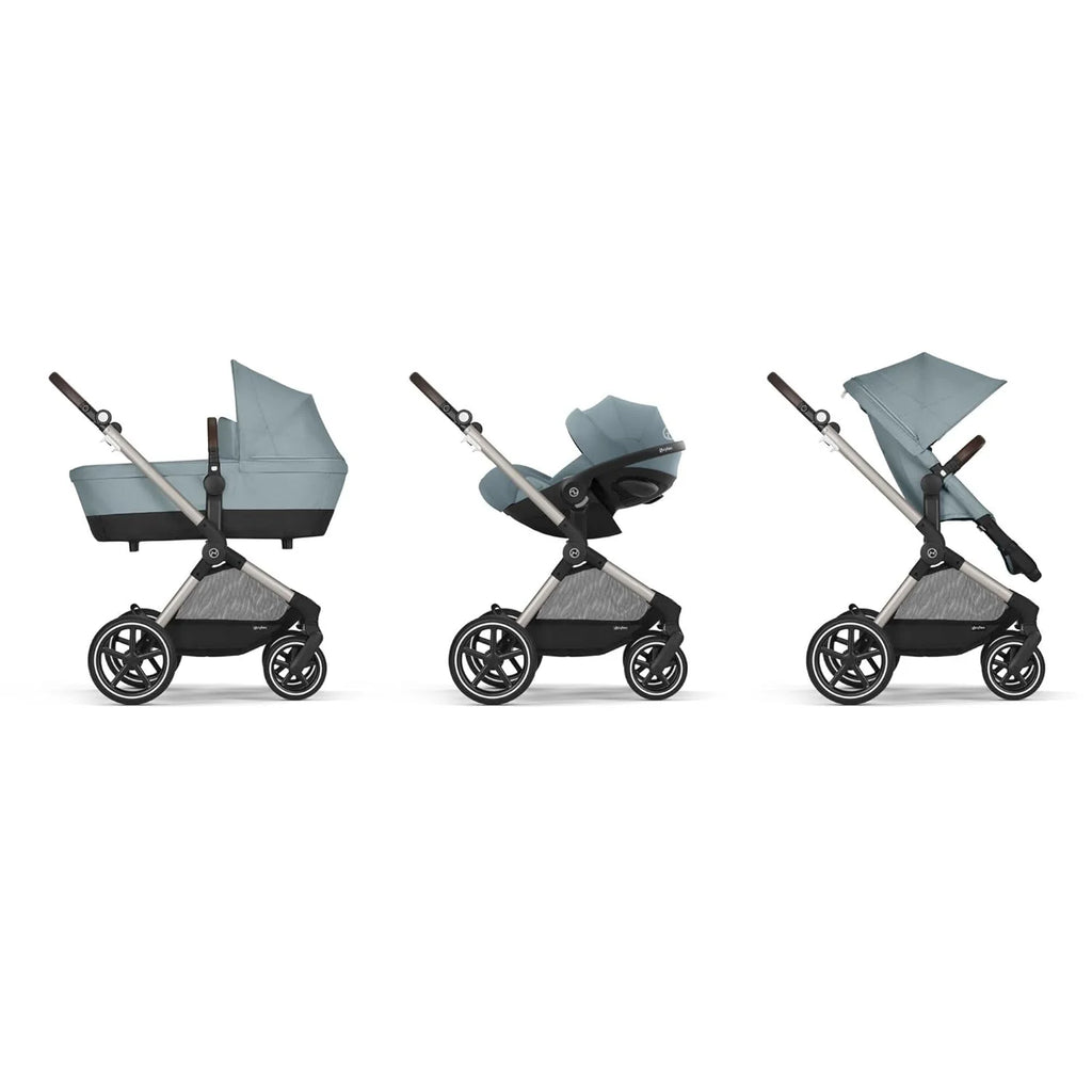 CYBEX Gold Kinderwagen EOS Lux 2-in-1 mit Babyschale Aton B2 i-Size und Babyschalen-Adapter, Reisesystem, Ab Geburt bis 22 kg (ca. 4 Jahre), Moon Black (Schwarz)