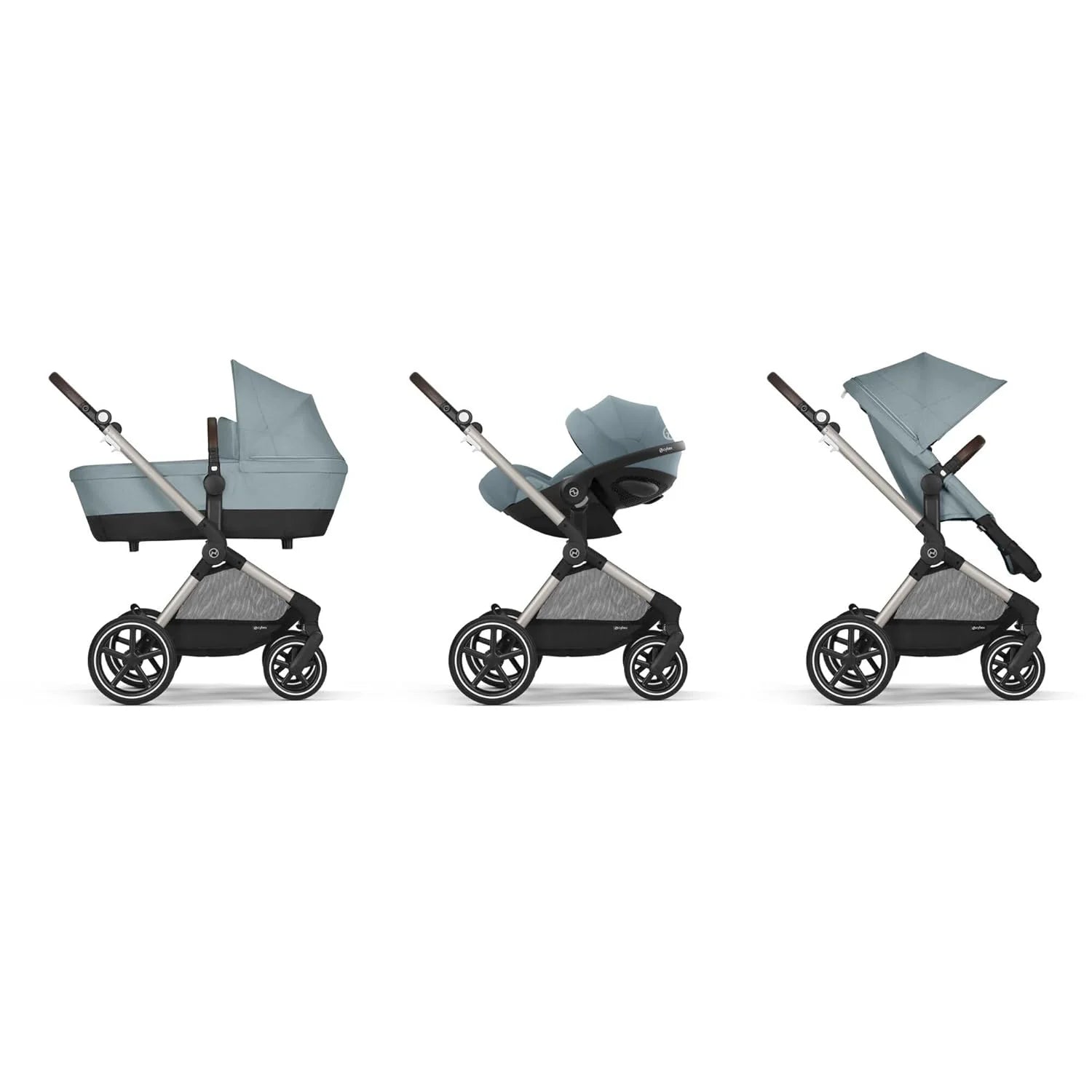 CYBEX Gold Kinderwagen EOS Lux 2-in-1 mit Babyschale Aton B2 i-Size und Babyschalen-Adapter, Reisesystem, Ab Geburt bis 22 kg (ca. 4 Jahre), Moon Black (Schwarz)