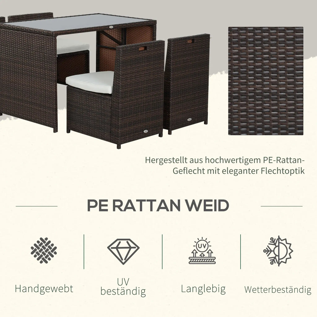 Outsunny Polyrattan Gartenmöbelset 5-tlg. wetterfest UV-beständig