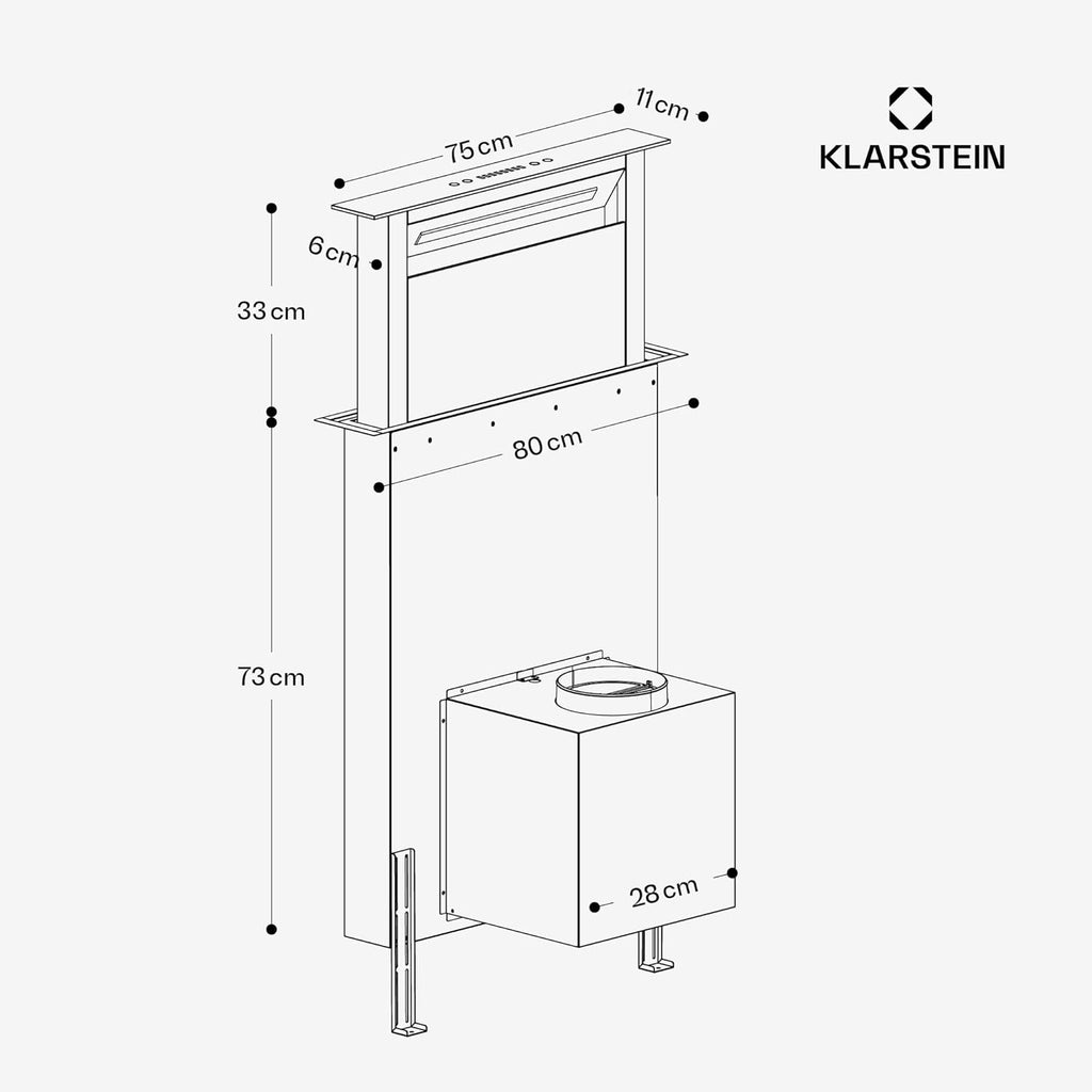 Klarstein Downdraft-Dunstabzugshaube, Versenkbare Abzugshaube, Leise Dunstabzugshauben mit Filter, Dunstabzugshaube 60cm, Umluft/Abluft Dunsthaube mit 10 Stufen, Dunstabzug 576 m³/h Luftstrom