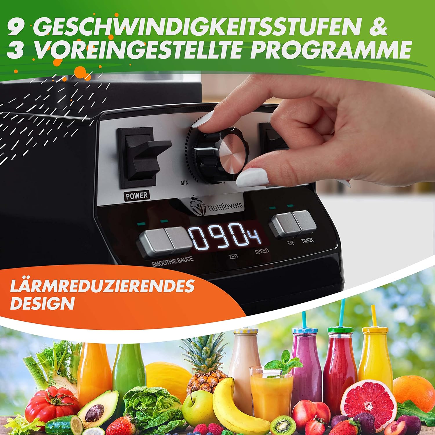 NUTRI-BLENDER MAX+ Hochleistungsmixer 2000W Standmixer Smoothie Hochleistung Smoothie-Maker Profi Mixer Blender - 2L Tritan, BPA-FREI, 9 Stufen, Digital-Timer Inkl. Smoothie Rezeptbuch