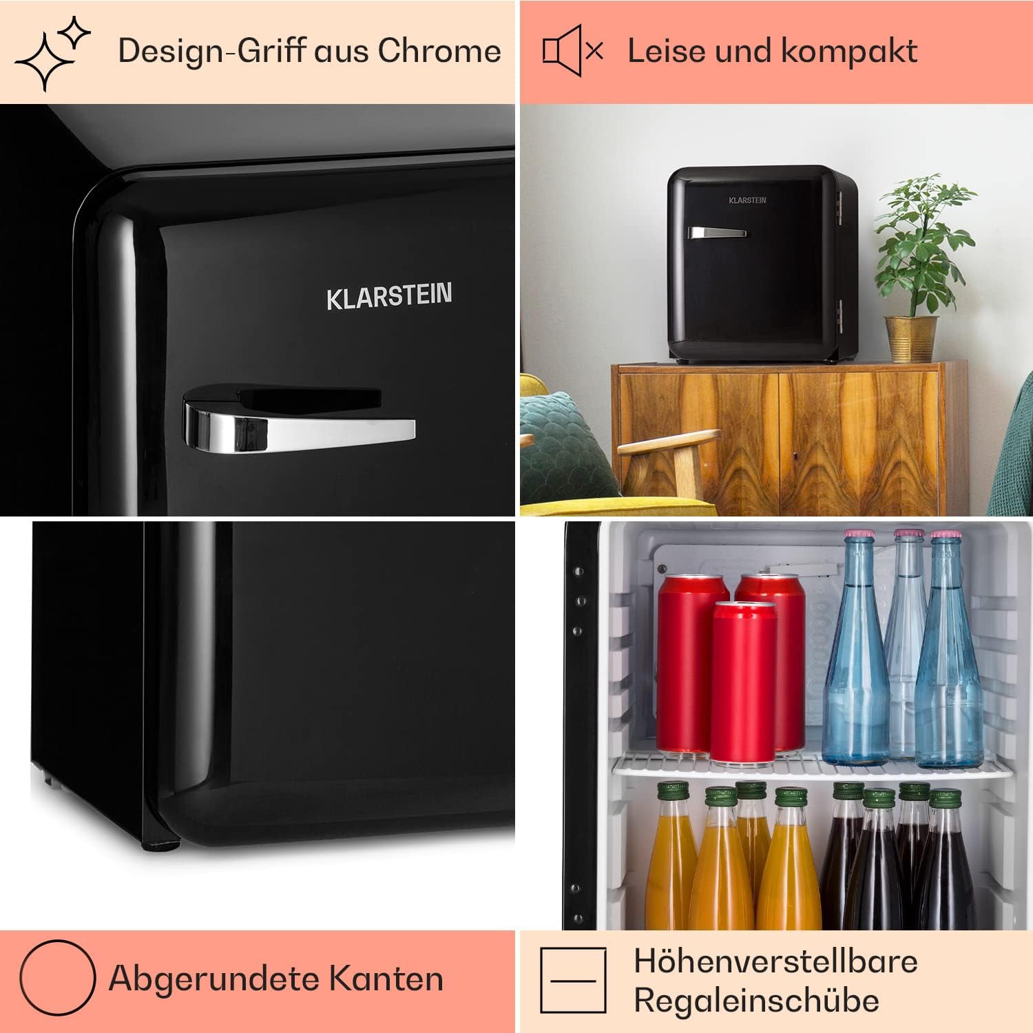 Klarstein Audrey Mini - kleiner Kühlschrank, kompakte Mini-Bar, freistehend, Kompressionskühlung, Fassungsvermögen, Kühlung: 0-10 °C, Mini-Kühlschrank mit 70 Liter Fassungsvermögen, rot