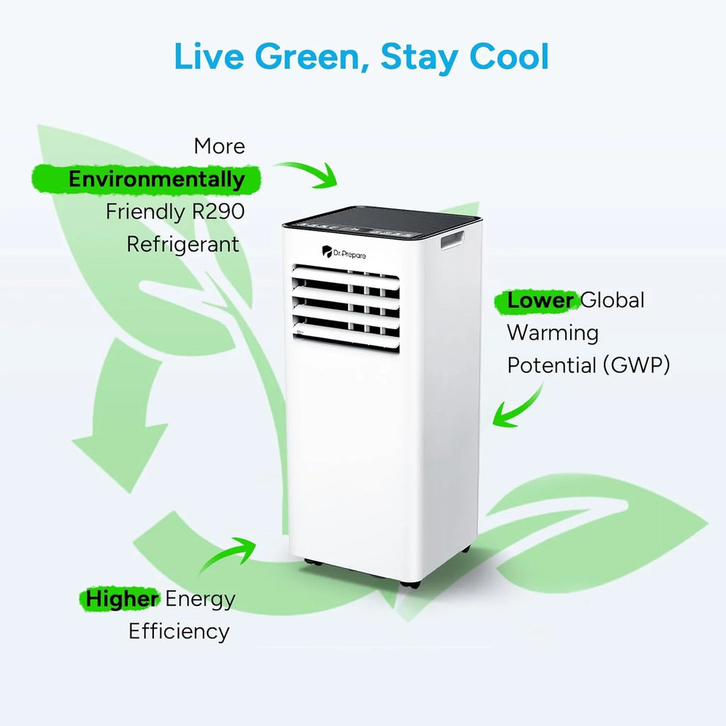 DR.PREPARE Mobiles Klimagerät 9000 BTU mit APP, 4 in 1 Mobile Klimaanlage mit Abluftschlauch, Kühlen&Ventilieren&Entfeuchten, Ventilator & Schlafmodus mit Fernbedienung, Kühlt bis zu 30m², 1-24H Timer