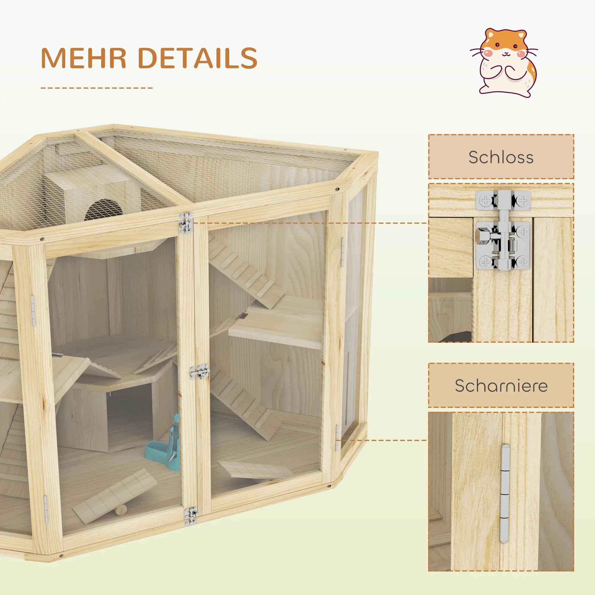 PawHut Hamsterkäfig Holz 4 Ebenen mit Zubehör und Sichtfenster