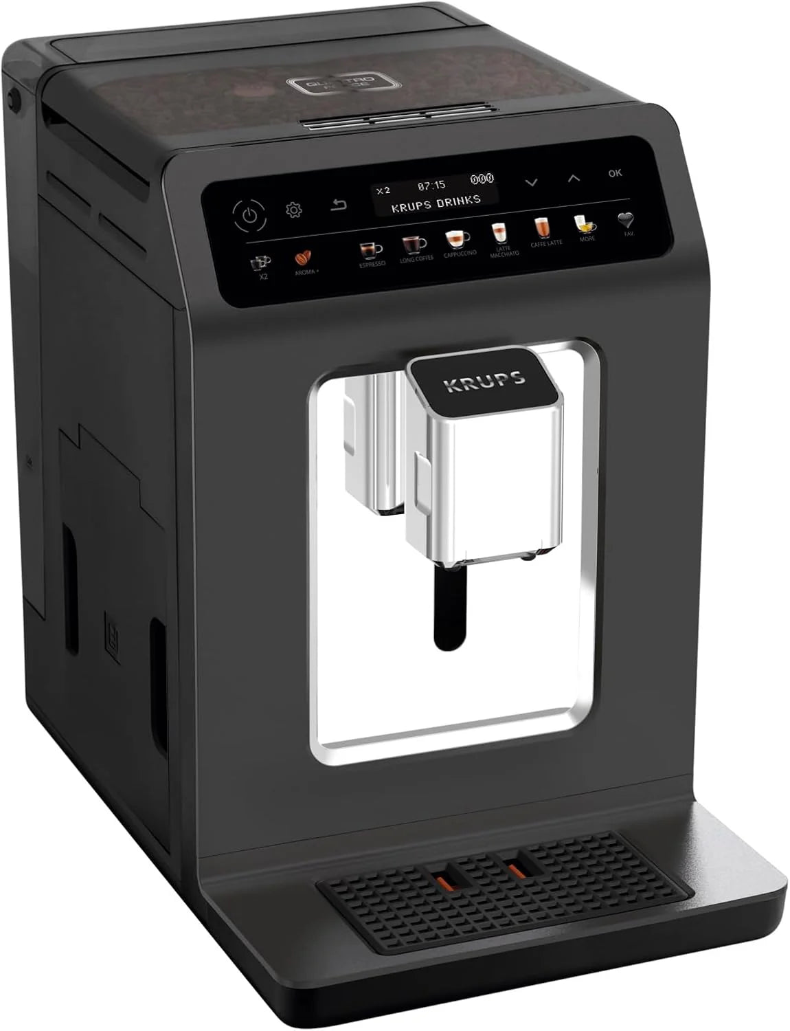 Krups Evidence One Kaffeevollautomat mit Milchschlauch, 12 Getränke, 2-Tassen-Funktion, Farbdisplay, Kaffeemaschine, TÜV-Siegel, Schwarz, EA895N10, Meteor Graphit