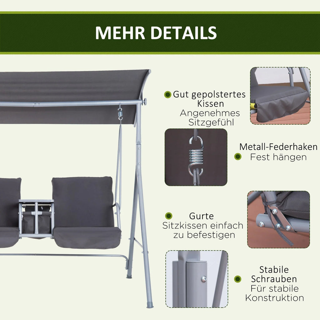 Outsunny Hollywoodschaukel 2-Sitzer mit Sonnendach Becherhalter