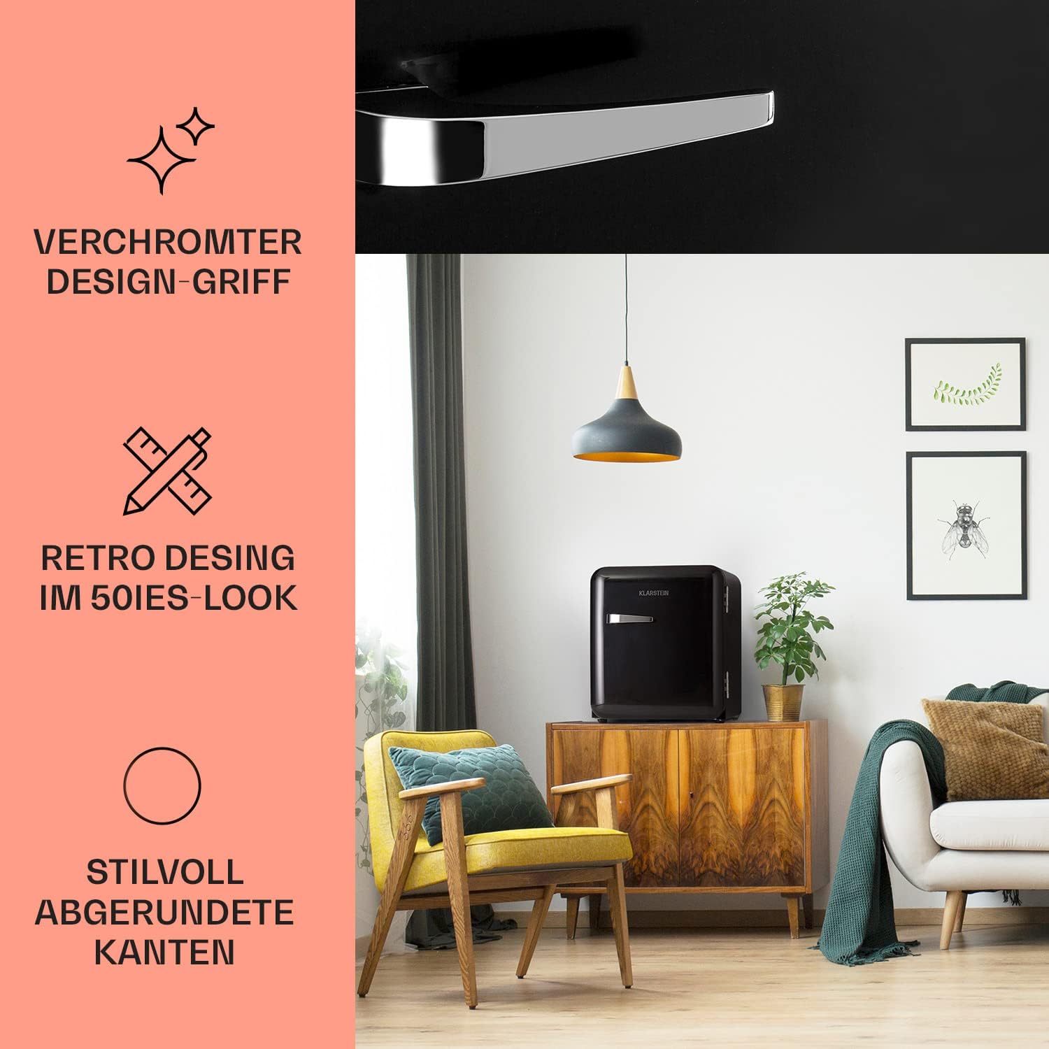 Klarstein Audrey Mini - kleiner Kühlschrank, kompakte Mini-Bar, freistehend, Kompressionskühlung, Fassungsvermögen, Kühlung: 0-10 °C, Mini-Kühlschrank mit 70 Liter Fassungsvermögen, rot