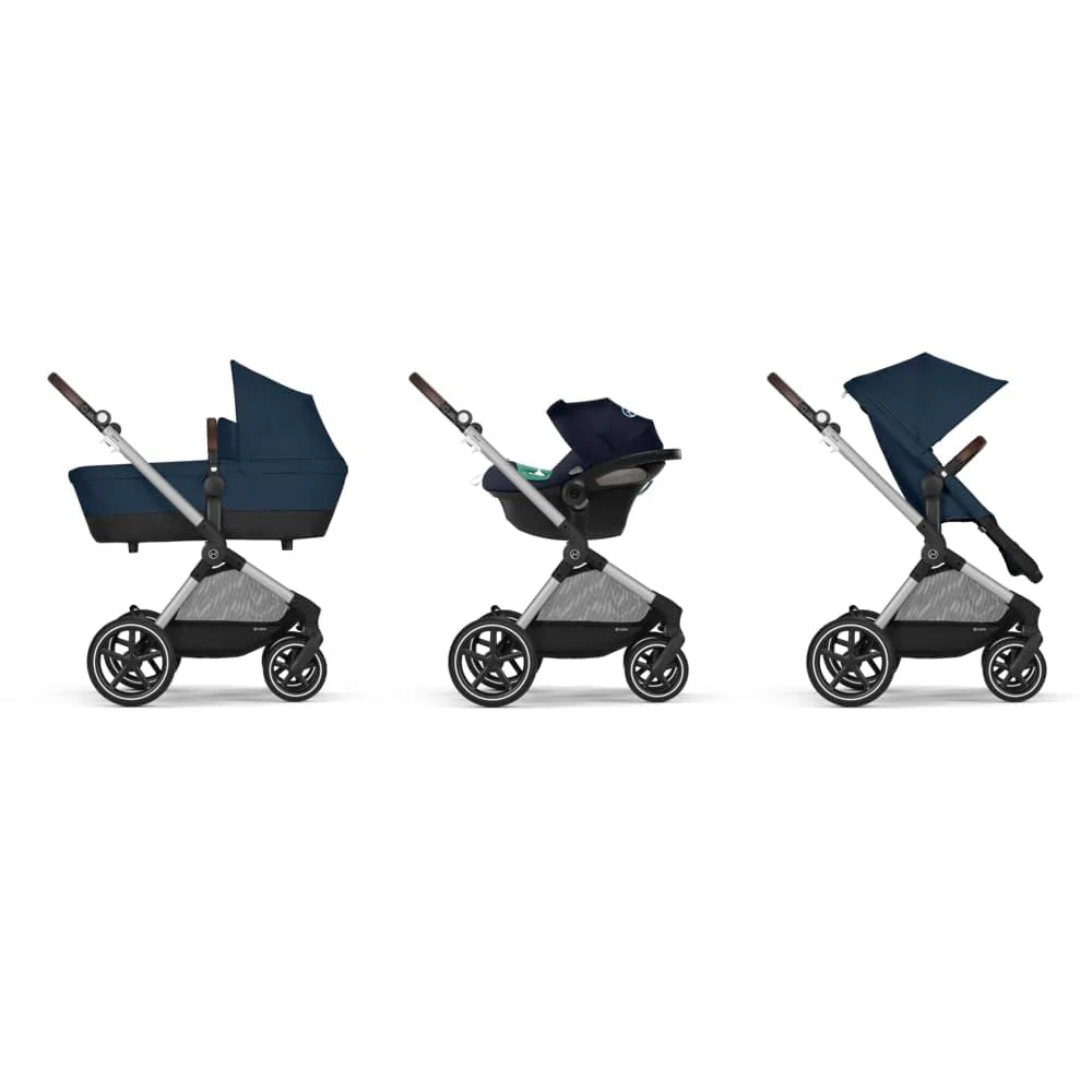 CYBEX Gold Kinderwagen EOS Lux 2-in-1 mit Babyschale Aton B2 i-Size und Babyschalen-Adapter, Reisesystem, Ab Geburt bis 22 kg (ca. 4 Jahre), Moon Black (Schwarz)