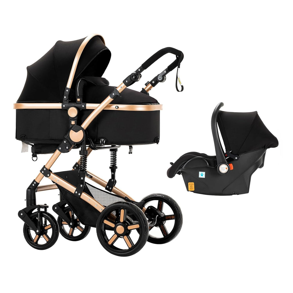 3 in 1 Kombikinderwagen 3 in 1 Reisesysteme Kinderwagen Infant Hochlandschaft Liegender Buggy Kinderwagen Neugeborenen Kinderwagen Faltbarer Standardkinderwagen (906 White)