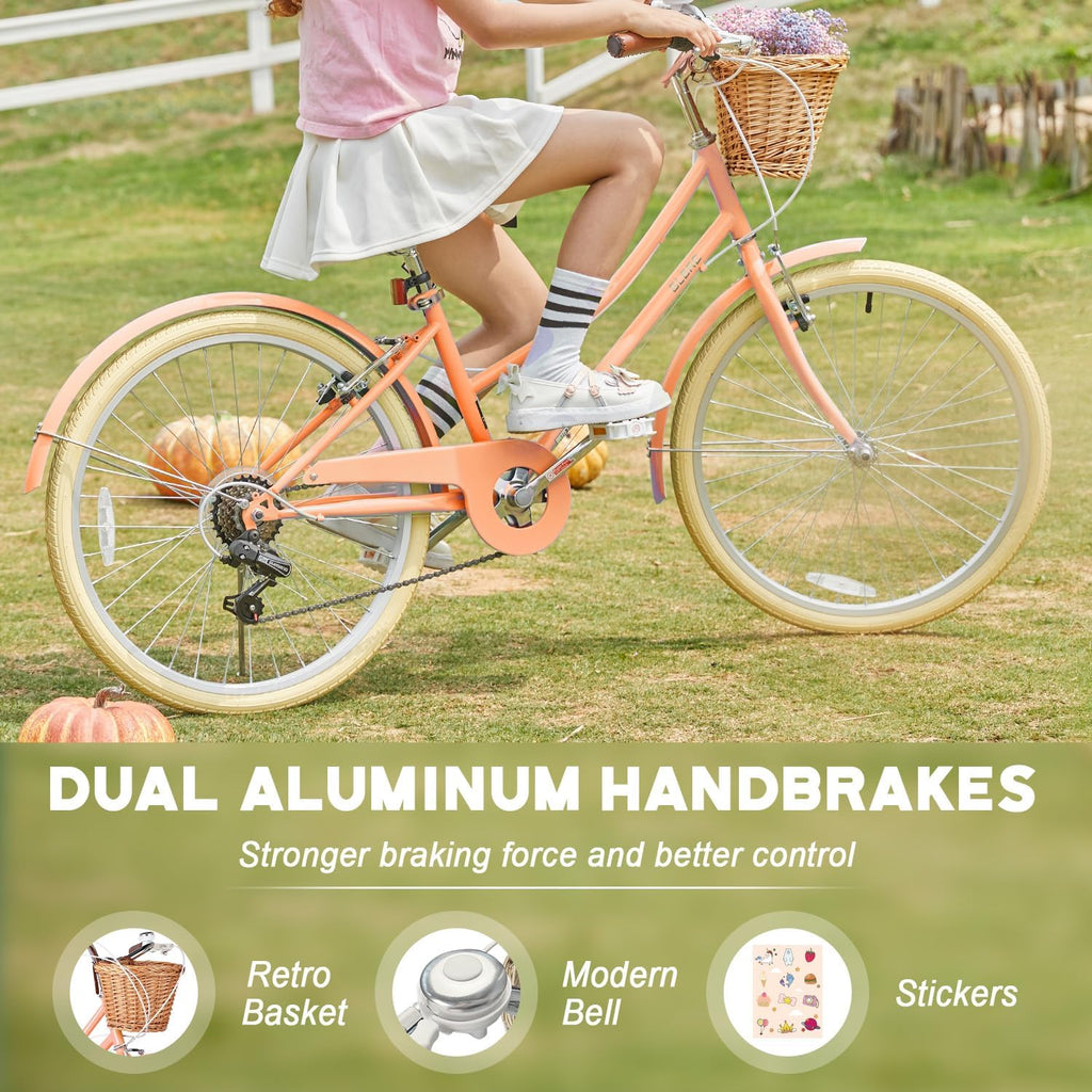 Glerc Missy 20 24 26 Zoll Mädchen City 6-Gang Hybrid Cruiser Fahrrad mit Weidenkorb für Jugend über 6-Jahre alt, mehrere Farben