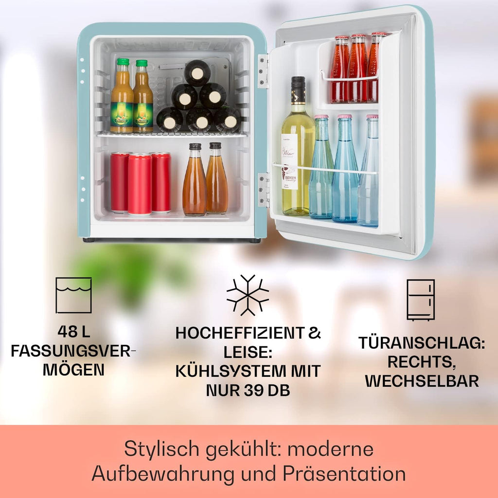 Klarstein Audrey Mini - kleiner Kühlschrank, kompakte Mini-Bar, freistehend, Kompressionskühlung, Fassungsvermögen, Kühlung: 0-10 °C, Mini-Kühlschrank mit 70 Liter Fassungsvermögen, rot