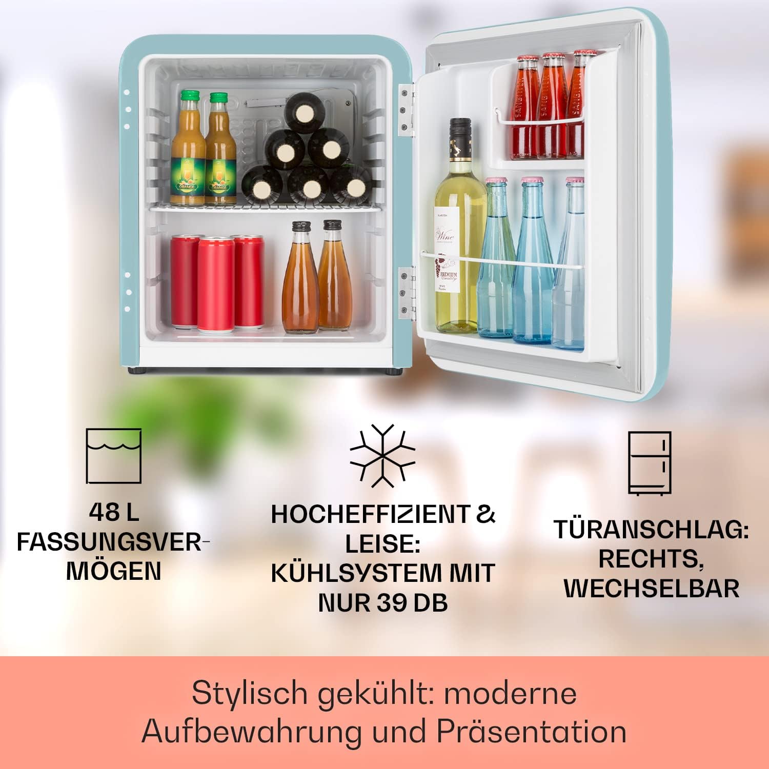 Klarstein Audrey Mini - kleiner Kühlschrank, kompakte Mini-Bar, freistehend, Kompressionskühlung, Fassungsvermögen, Kühlung: 0-10 °C, Mini-Kühlschrank mit 70 Liter Fassungsvermögen, rot