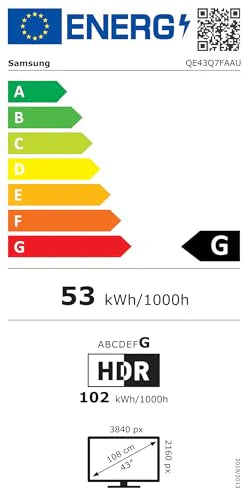Samsung QLED Q7F 4K Smart TV 43 Zoll (108 cm) mit AI-Vision, 100% Farbvolumen mit Quantum Dot, HDR10+, Q4 AI Prozessor, One UI Tizen, Wi-Fi, Bluetooth 5.3 und Motion Xcelerator