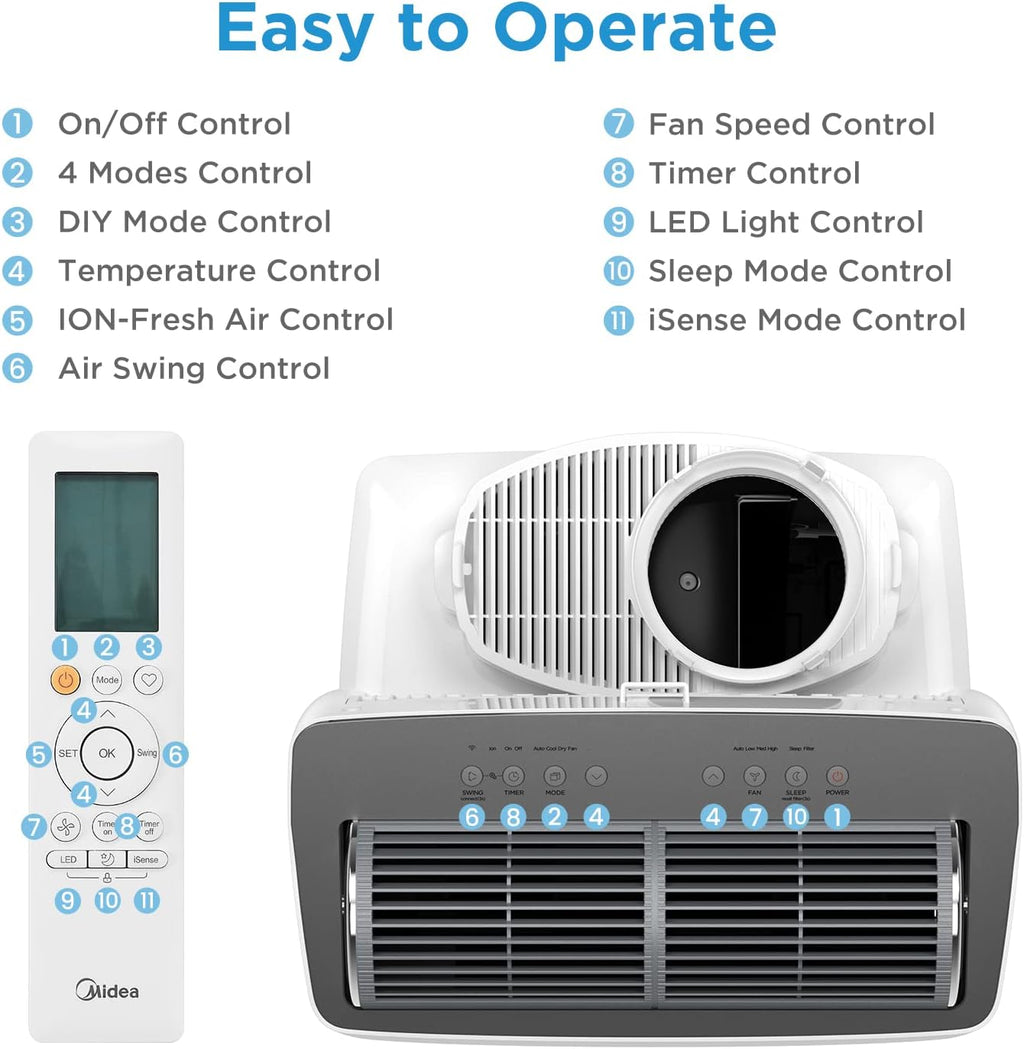 Midea Mobiles Klimagerät Silent Cool 26 Pro WF, 9000 BTU 2,6kW, Kühlen&Ventilieren&Entfeuchten, Raumgröße bis 88m³(33㎡), APP-Steuerung/Alexa/Google Home/IFTTT, Mobile Klimaanlage mit Abluftschlauch