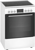 Bosch HKR39C250 Serie 4 Elektro-Standherd, 60 cm breit, EcoClean Direct Reinigungshilfe, 3D Heißluft Backen auf 3 Ebenen, LED-Display-Steuerung, erweiterbare Kochzone für großes Kochgeschirr