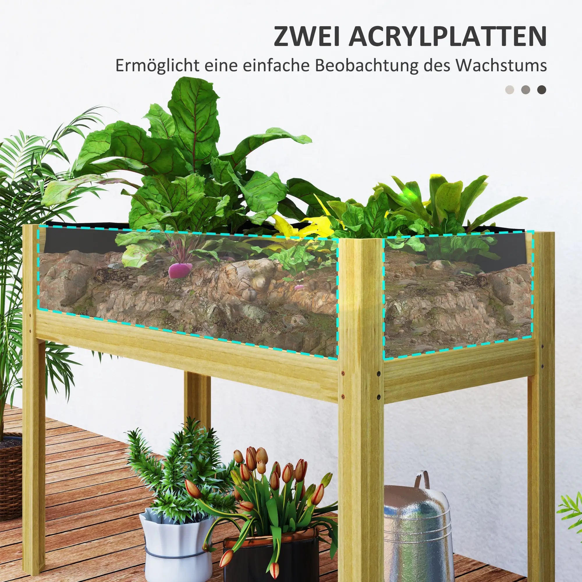 Outsunny Hochbeet mit Acrylplatten & Ablauflöchern, 110 × 50 × 80 cm