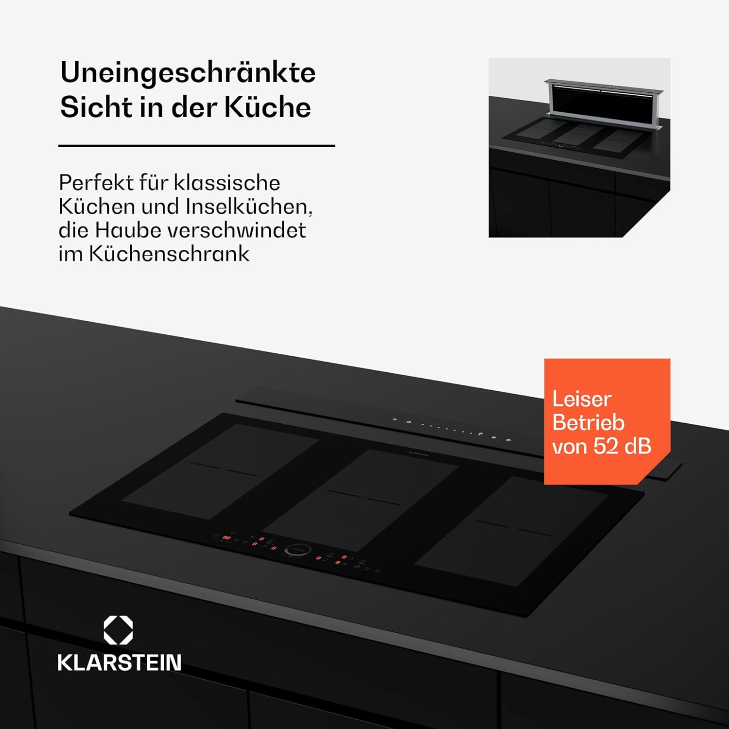 Klarstein Downdraft-Dunstabzugshaube, Versenkbare Abzugshaube, Leise Dunstabzugshauben mit Filter, Dunstabzugshaube 60cm, Umluft/Abluft Dunsthaube mit 10 Stufen, Dunstabzug 576 m³/h Luftstrom