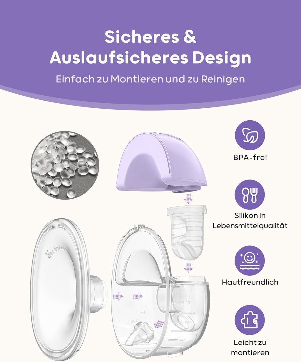 Nuliie Milchpumpe Elektrisch tragbare S32, Elektrische milchpumpe freihändig 4 Modi 9 Stufen mit 18/21/24 mm komfortabler Flansch, Privat, mit Ersatzzubehör im Lieferumfang (2Packs, Weiß)