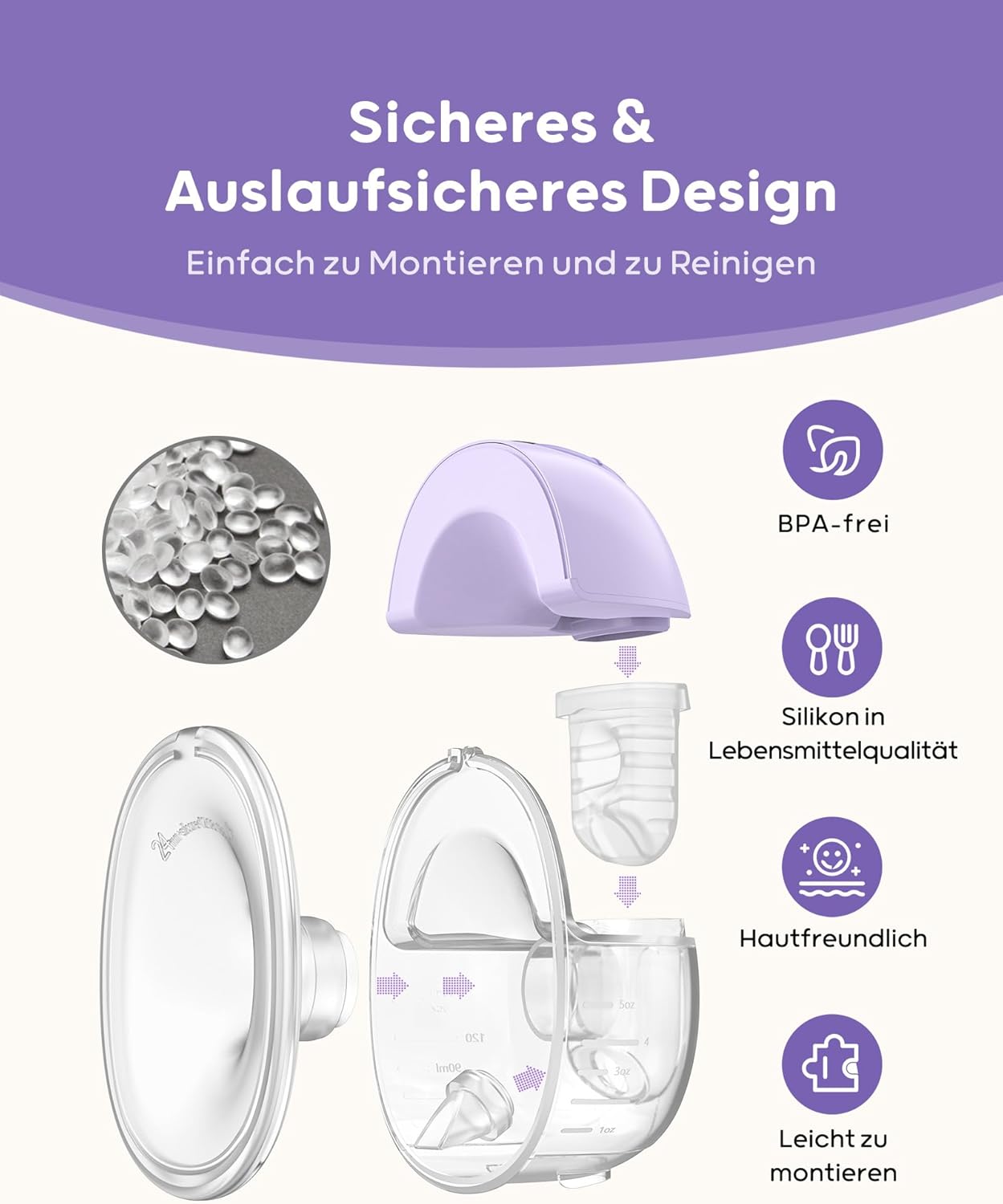 Nuliie Milchpumpe Elektrisch tragbare S32, Elektrische milchpumpe freihändig 4 Modi 9 Stufen mit 18/21/24 mm komfortabler Flansch, Privat, mit Ersatzzubehör im Lieferumfang (2Packs, Weiß)