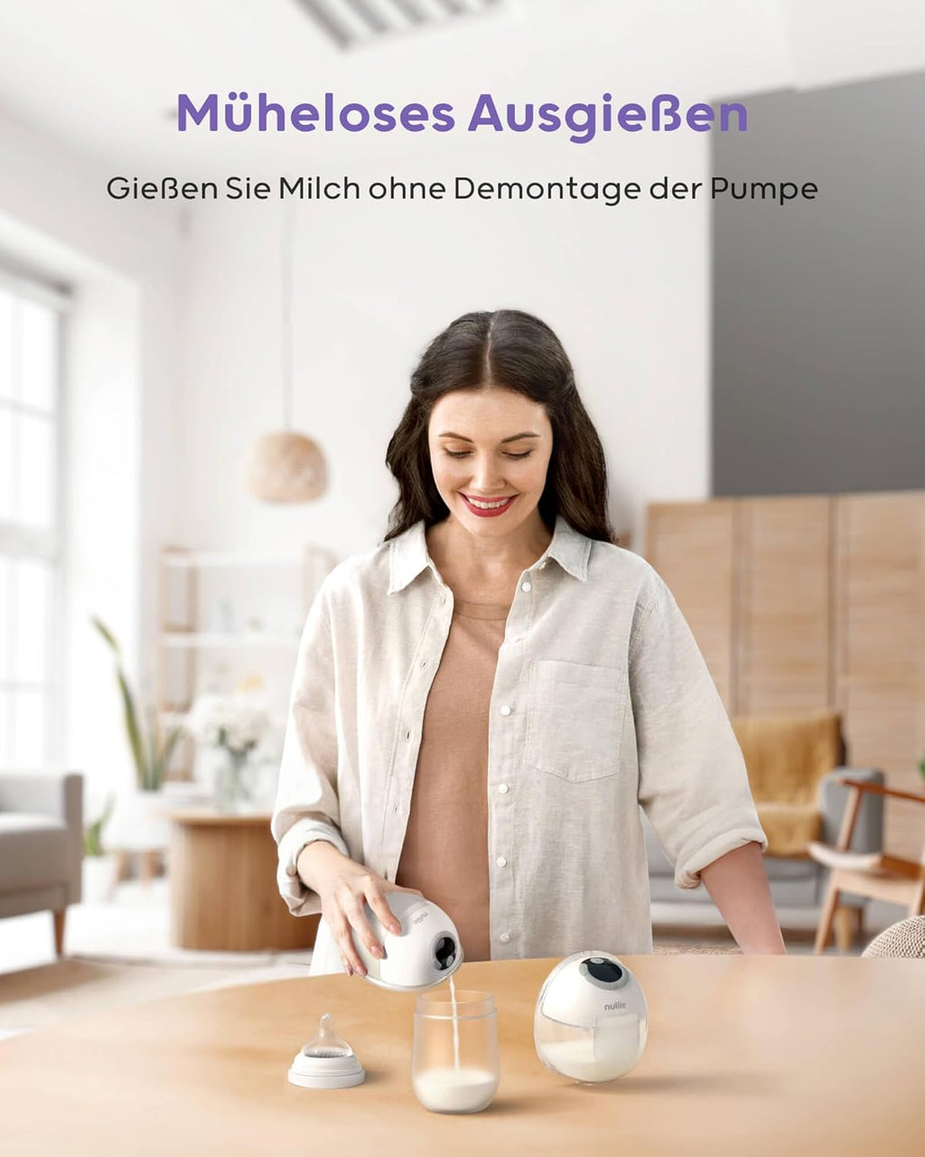 Nuliie Milchpumpe Elektrisch tragbare S32, Elektrische milchpumpe freihändig 4 Modi 9 Stufen mit 18/21/24 mm komfortabler Flansch, Privat, mit Ersatzzubehör im Lieferumfang (2Packs, Weiß)