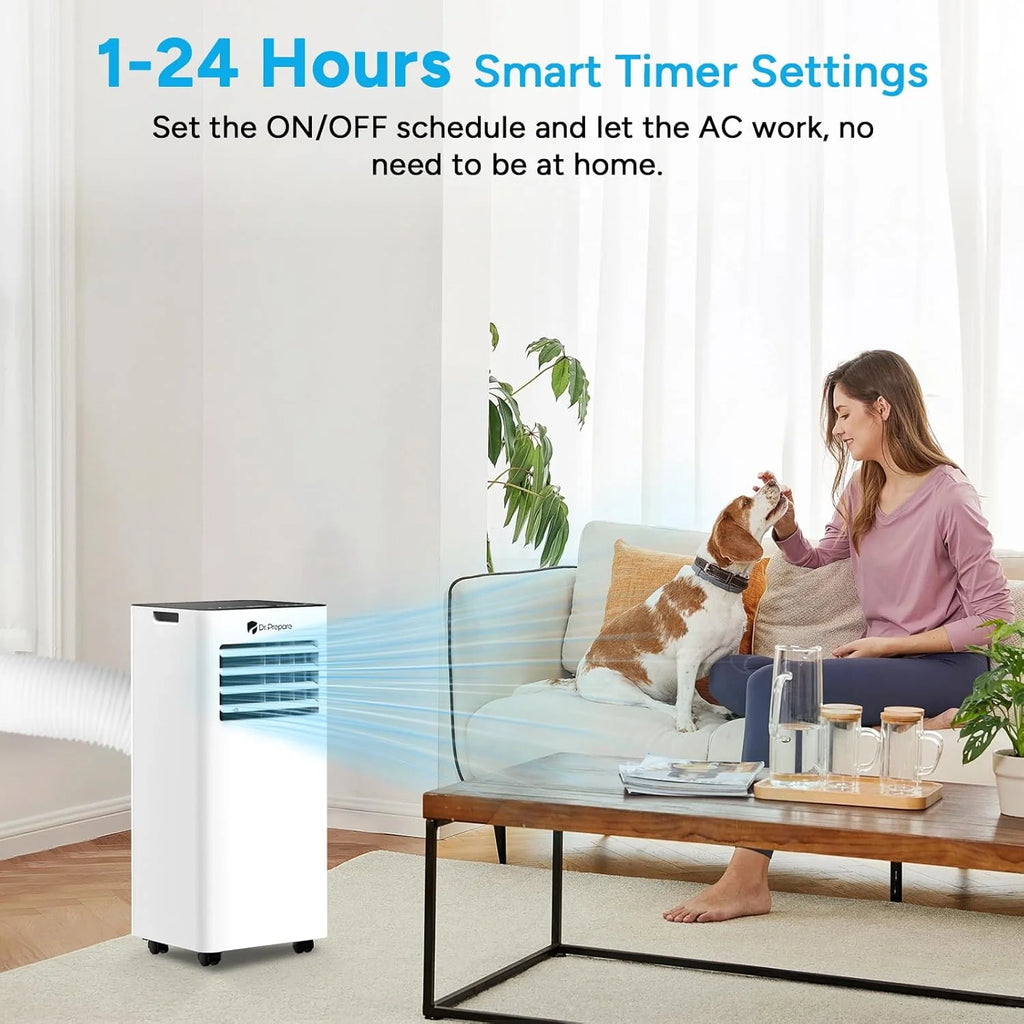 DR.PREPARE Mobiles Klimagerät 9000 BTU mit APP, 4 in 1 Mobile Klimaanlage mit Abluftschlauch, Kühlen&Ventilieren&Entfeuchten, Ventilator & Schlafmodus mit Fernbedienung, Kühlt bis zu 30m², 1-24H Timer
