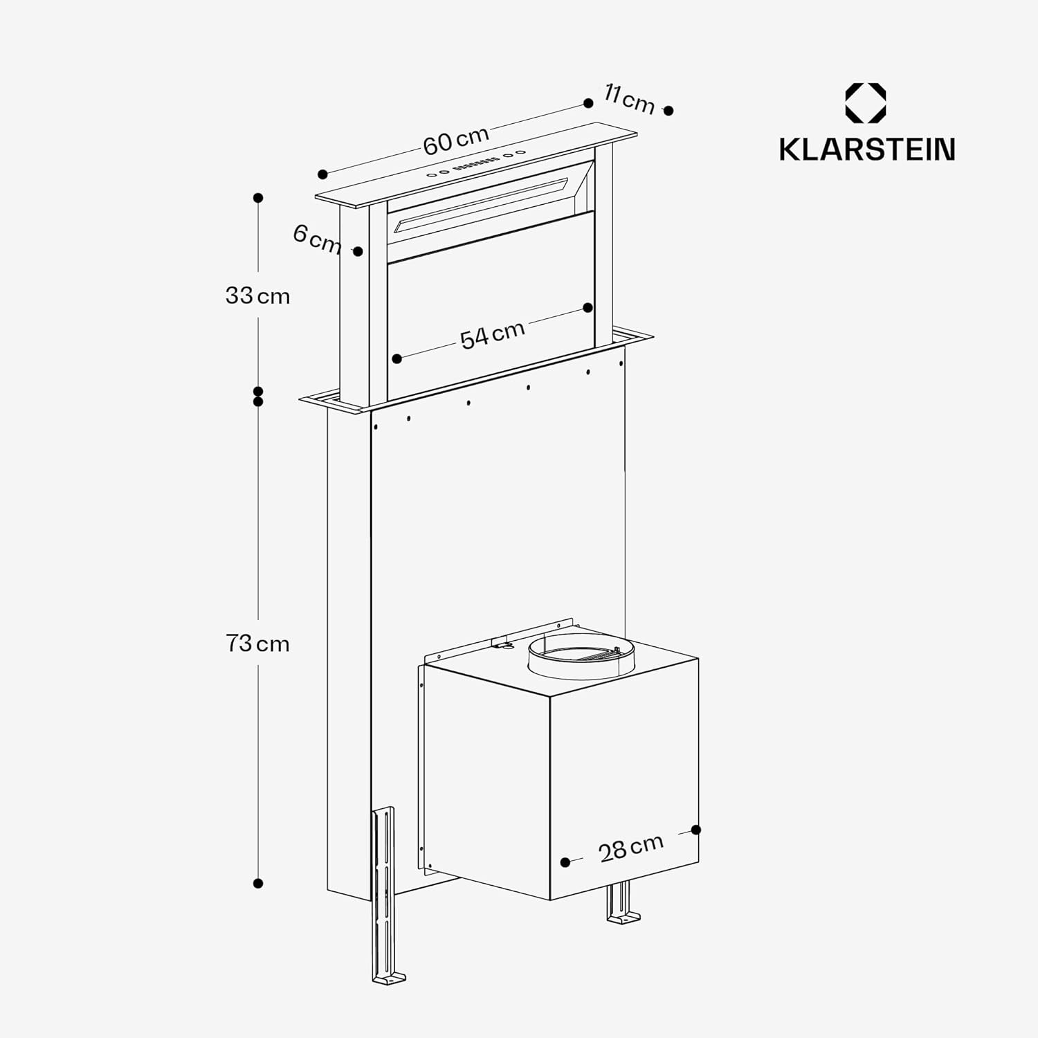 Klarstein Downdraft-Dunstabzugshaube, Versenkbare Abzugshaube, Leise Dunstabzugshauben mit Filter, Dunstabzugshaube 60cm, Umluft/Abluft Dunsthaube mit 10 Stufen, Dunstabzug 576 m³/h Luftstrom