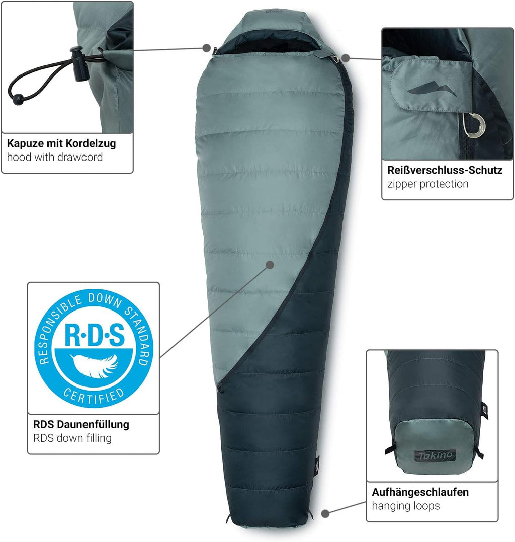 qeedo Takino Daunenschlafsack, Winterschlafsack (Gr. M & L) warm, klein & leicht
