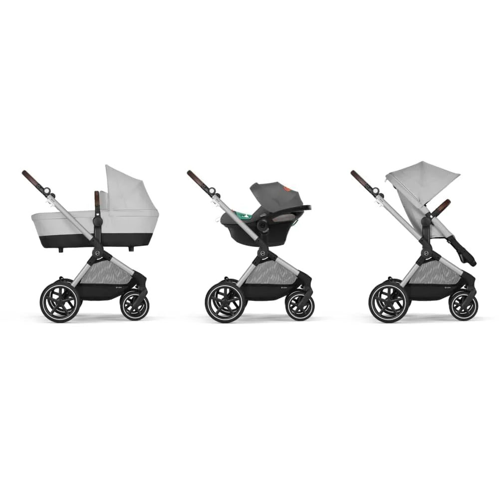 CYBEX Gold Kinderwagen EOS Lux 2-in-1 mit Babyschale Aton B2 i-Size und Babyschalen-Adapter, Reisesystem, Ab Geburt bis 22 kg (ca. 4 Jahre), Moon Black (Schwarz)