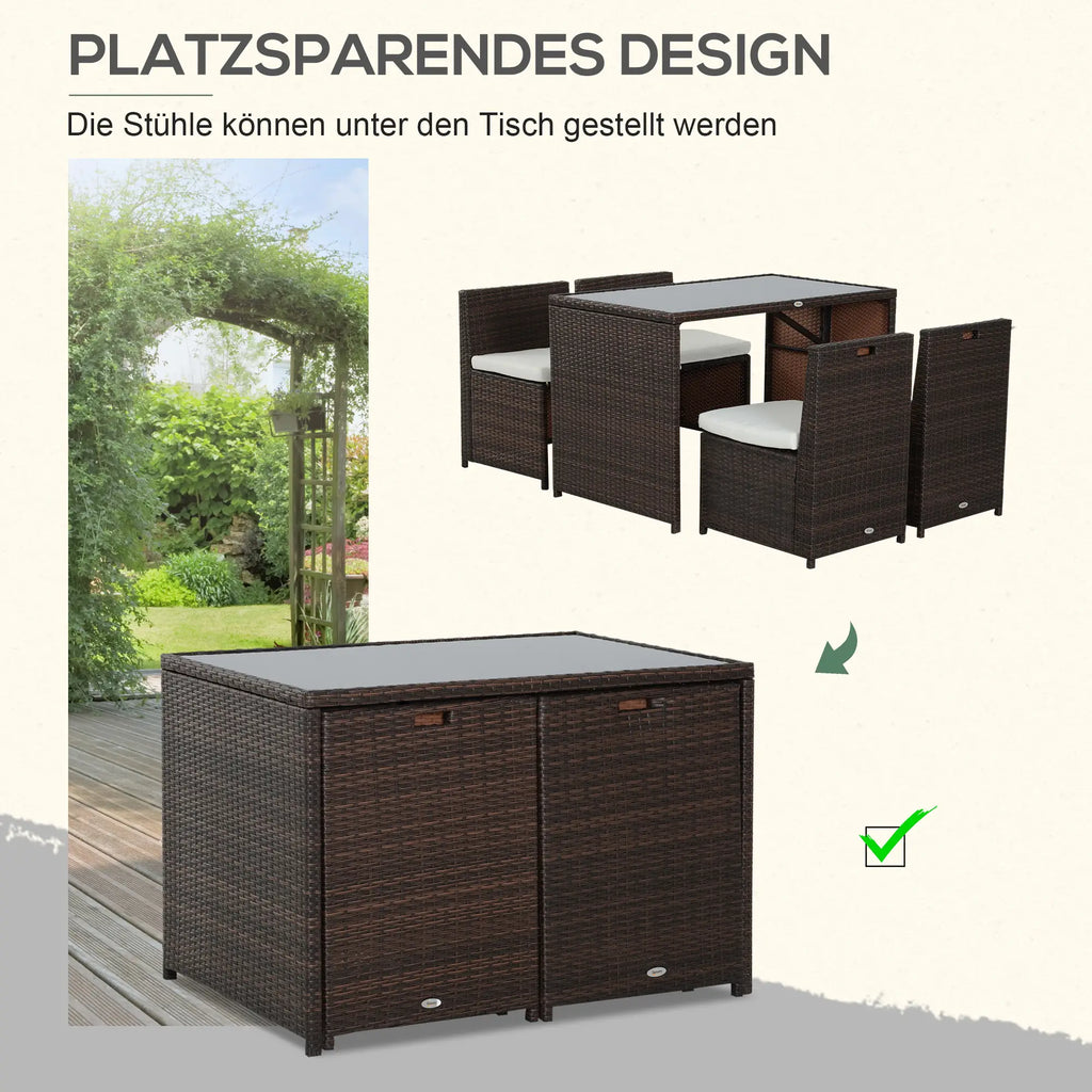 Outsunny Polyrattan Gartenmöbelset 5-tlg. wetterfest UV-beständig