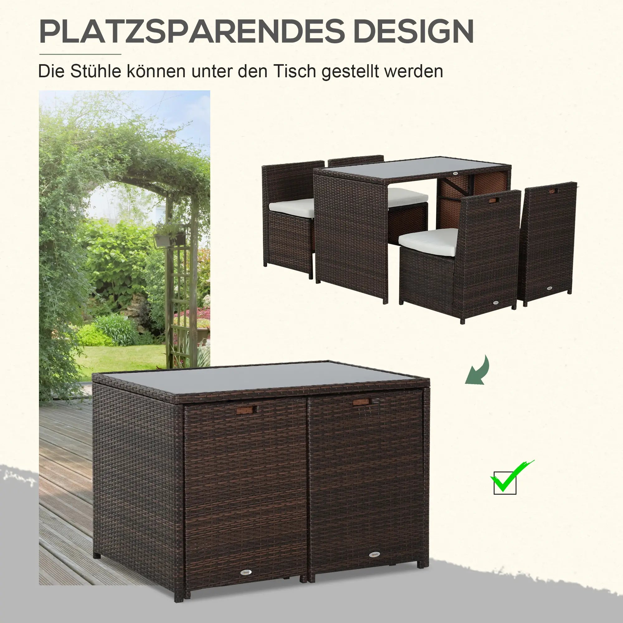 Outsunny Polyrattan Gartenmöbelset 5-tlg. wetterfest UV-beständig